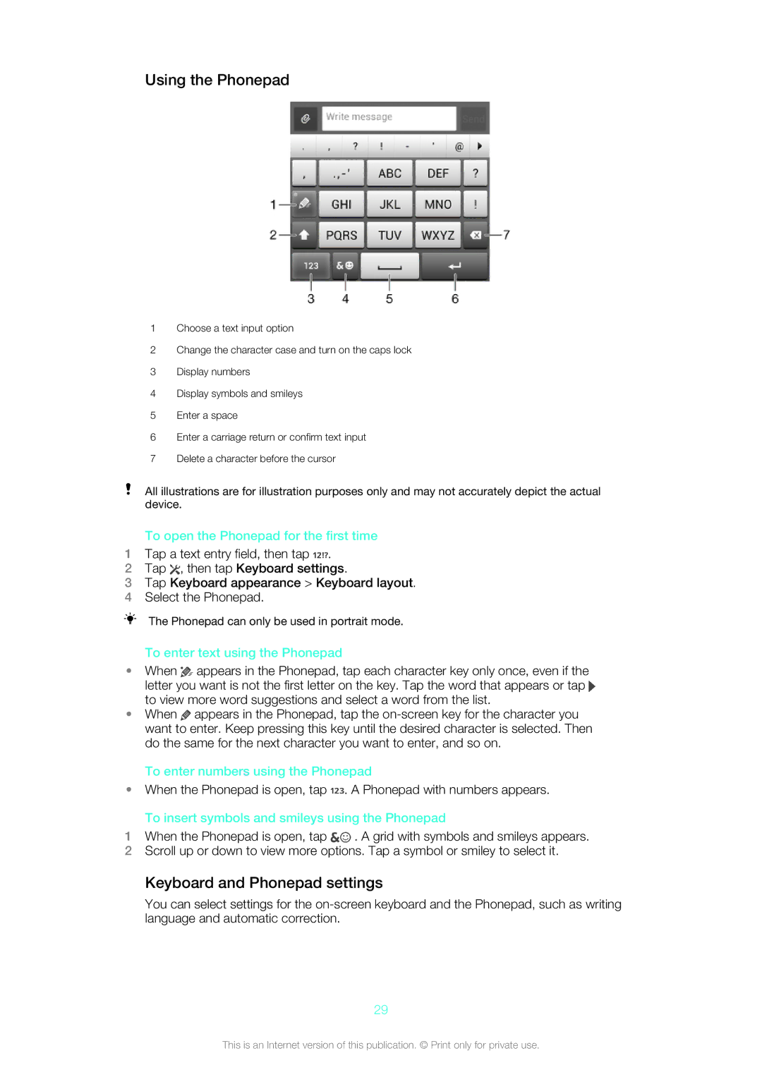 Sony 1271-4773, 1271-4774 manual Using the Phonepad, Keyboard and Phonepad settings 