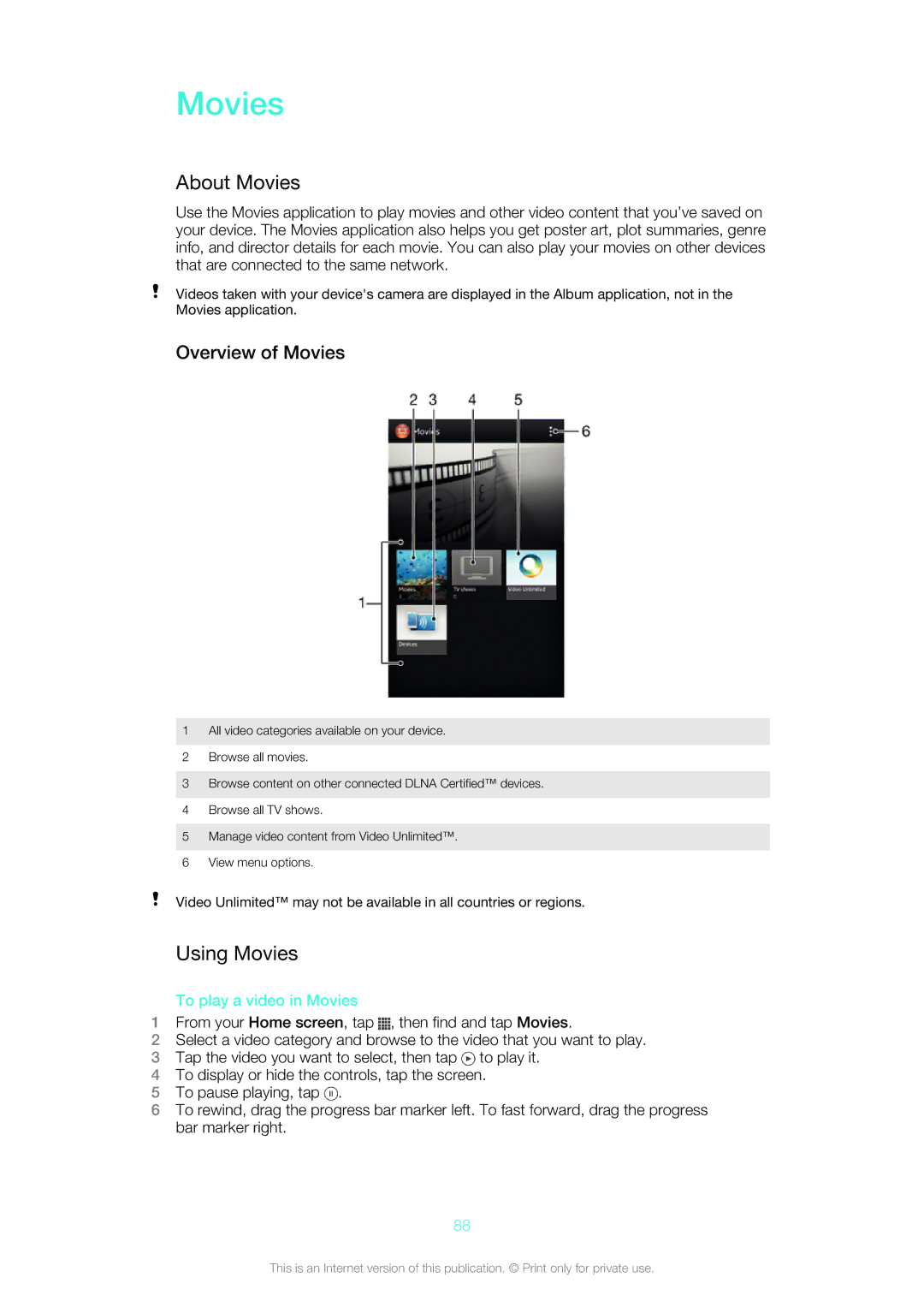 Sony 1271-4774, 1271-4773 manual About Movies, Using Movies, Overview of Movies, To play a video in Movies 