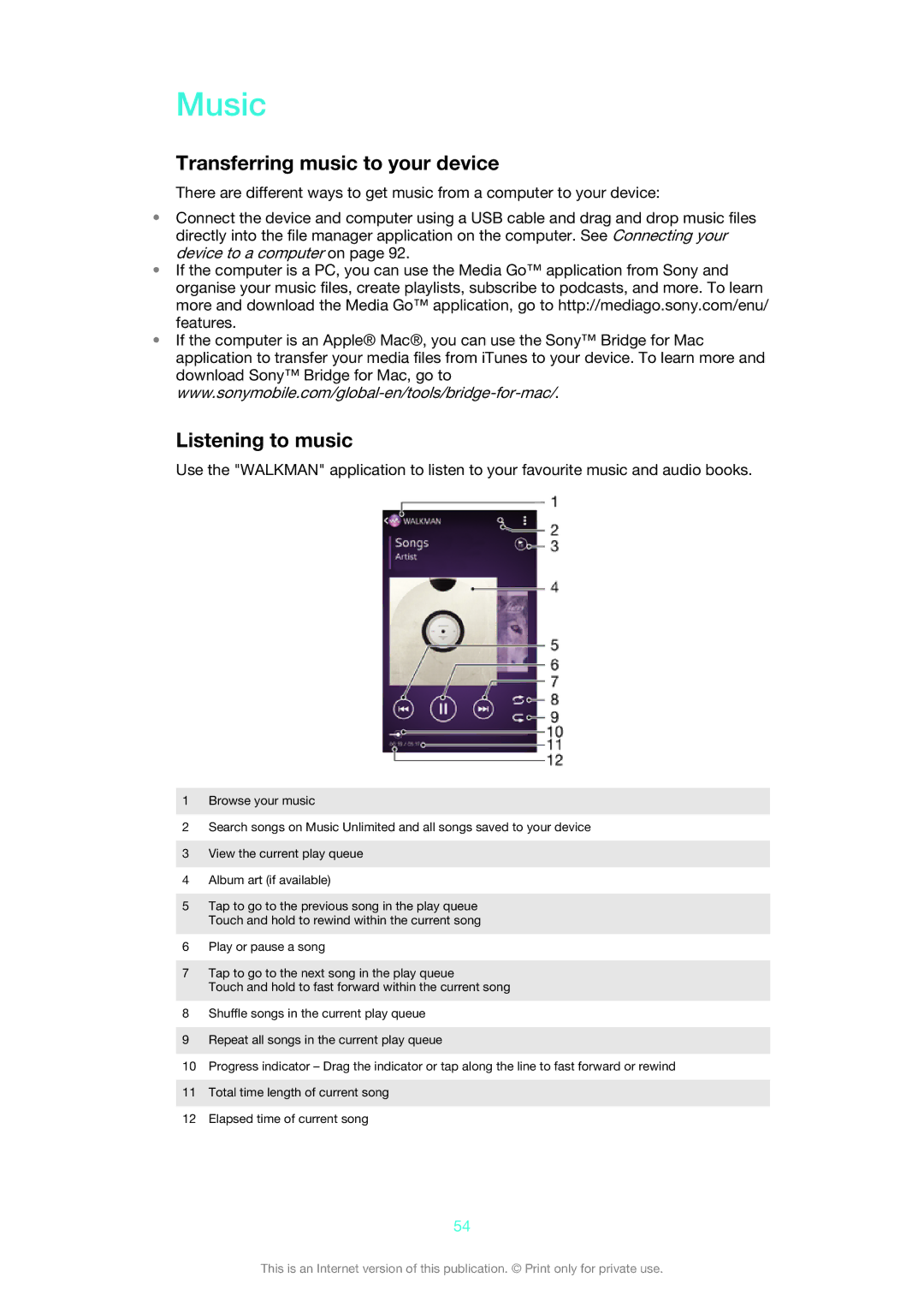 Sony 1273-2352, 1273-5759 manual Music, Transferring music to your device, Listening to music 