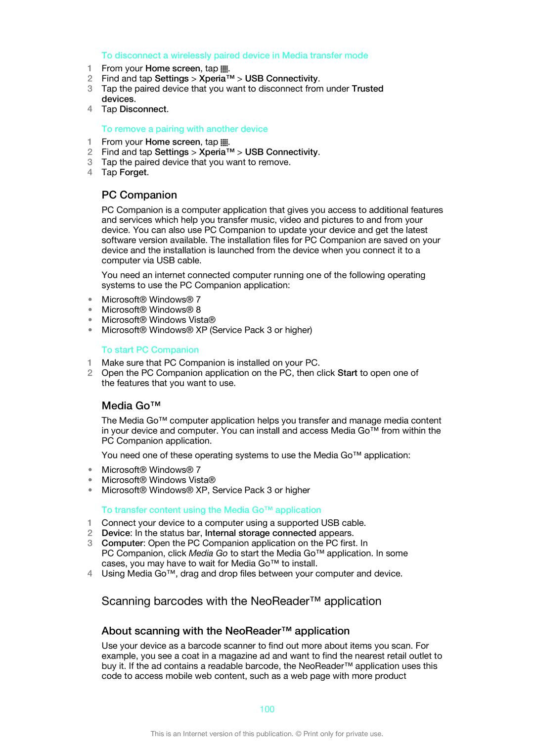 Sony 1275-9580 manual Scanning barcodes with the NeoReader application, PC Companion, Media Go 