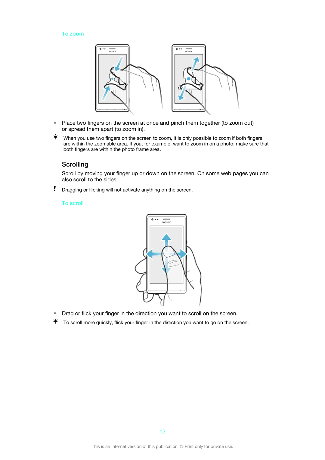 Sony 1275-9580 manual Scrolling, To zoom, To scroll 