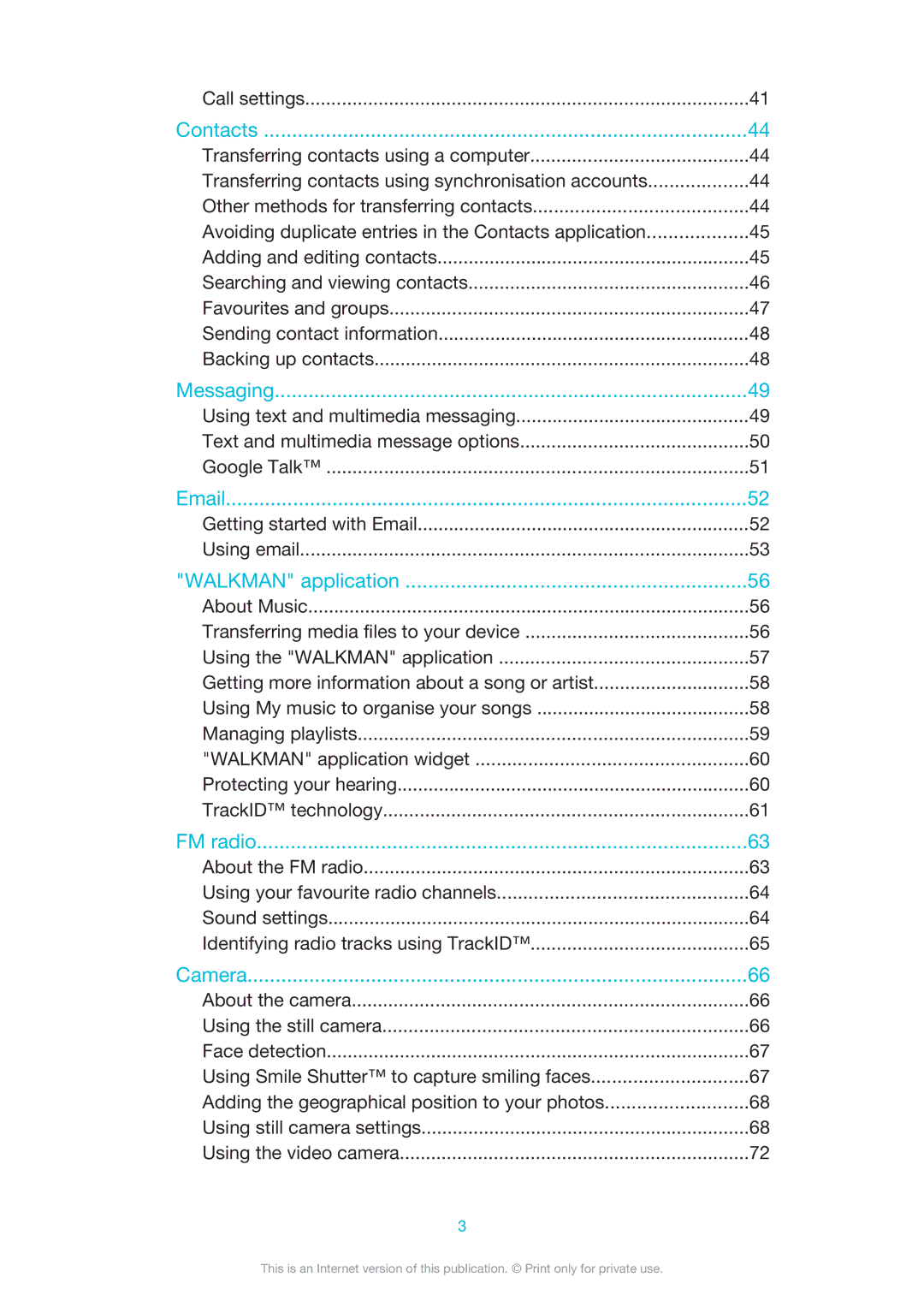 Sony 1275-9580 manual Call settings, Contacts 