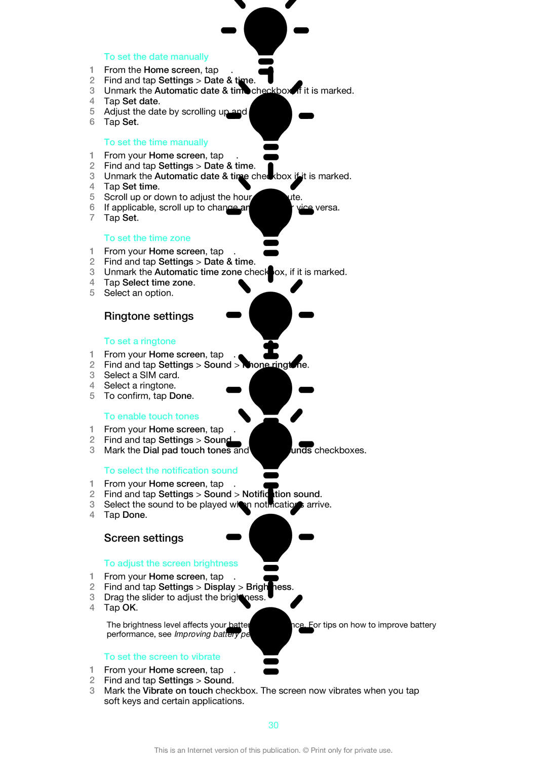 Sony 1275-9580 manual Ringtone settings, Screen settings 