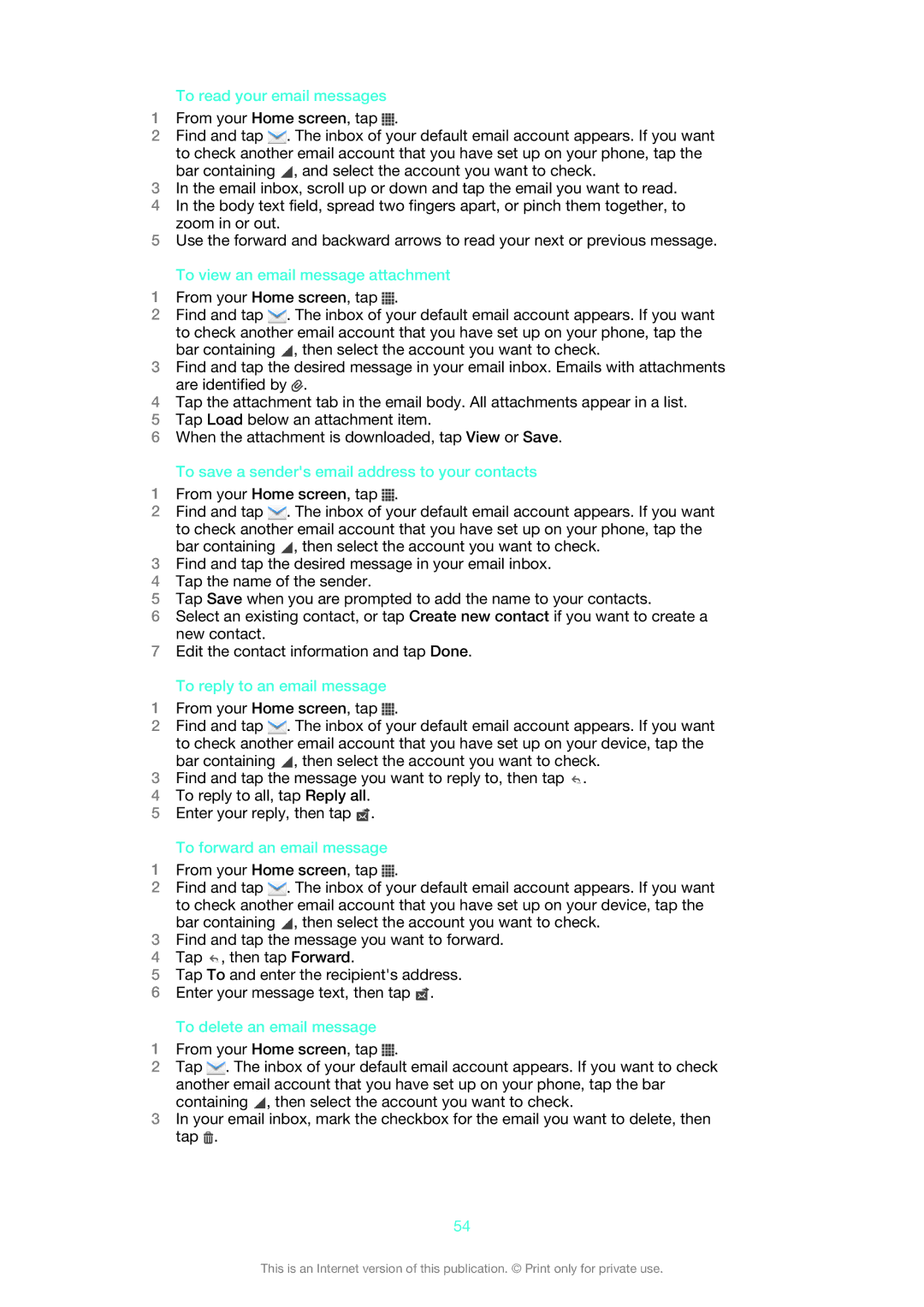 Sony 1275-9580 manual To read your email messages, To view an email message attachment, To reply to an email message 