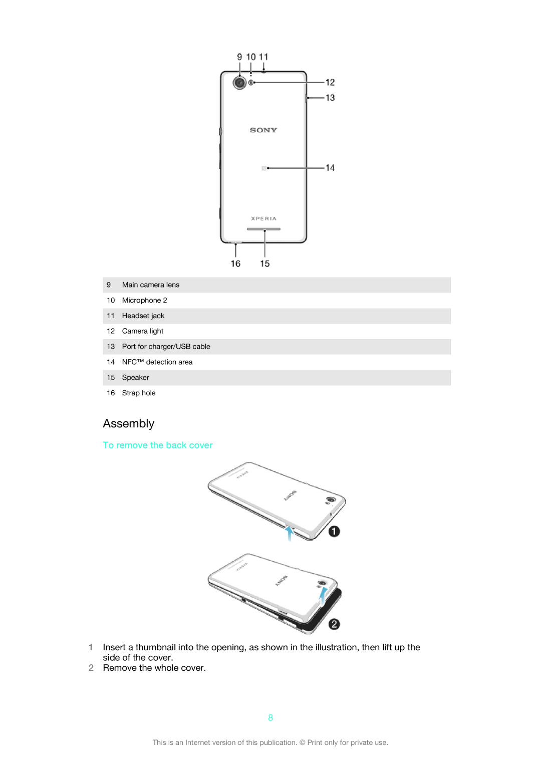 Sony 1275-9580 manual Assembly, To remove the back cover 