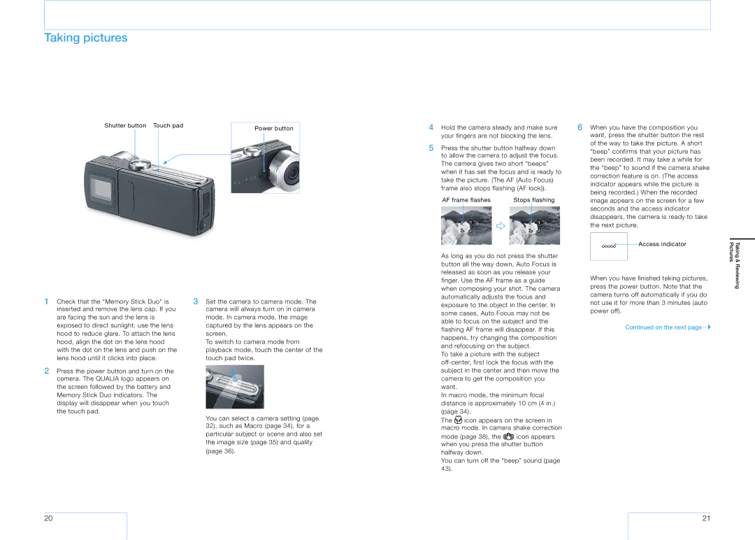 Sony 16 manual Taking pictures 