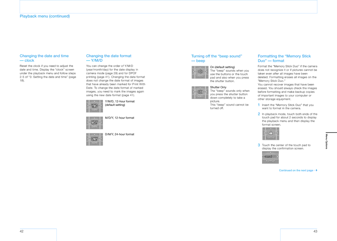 Sony 16 manual Playback menu, Shutter Only 