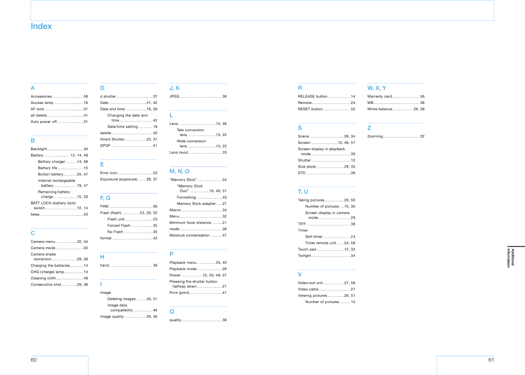 Sony 16 manual Index 