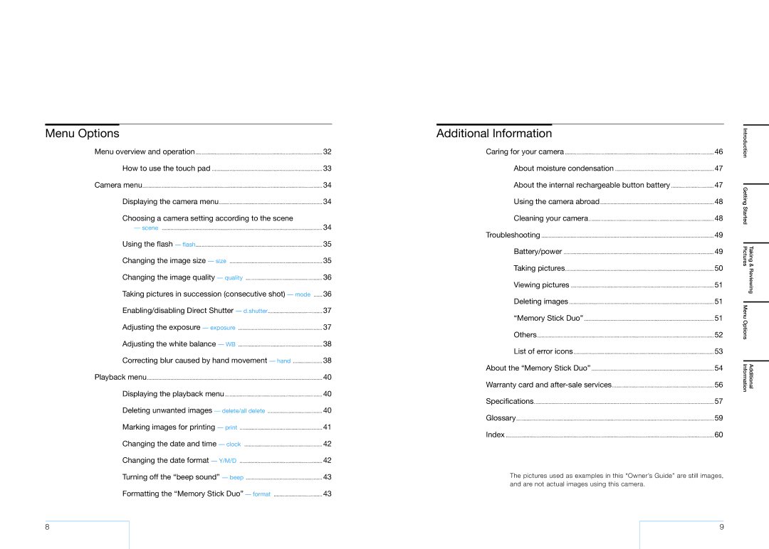 Sony 16 manual Menu Options 