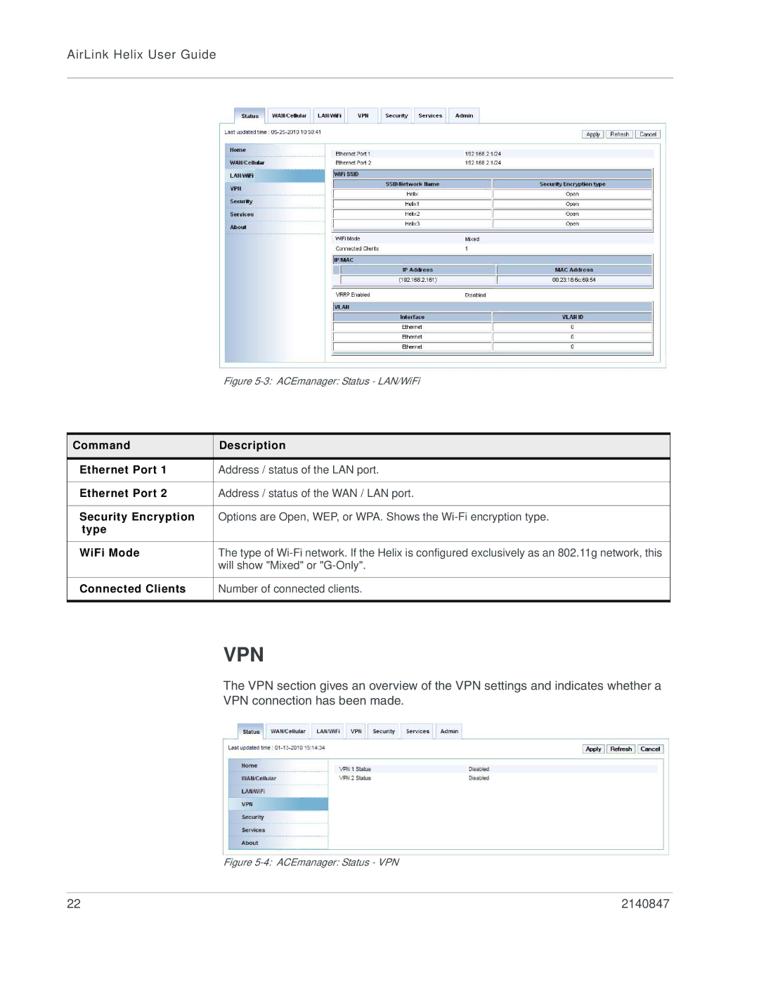 Sony 2140847 manual Address / status of the LAN port, Address / status of the WAN / LAN port, Will show Mixed or G-Only 