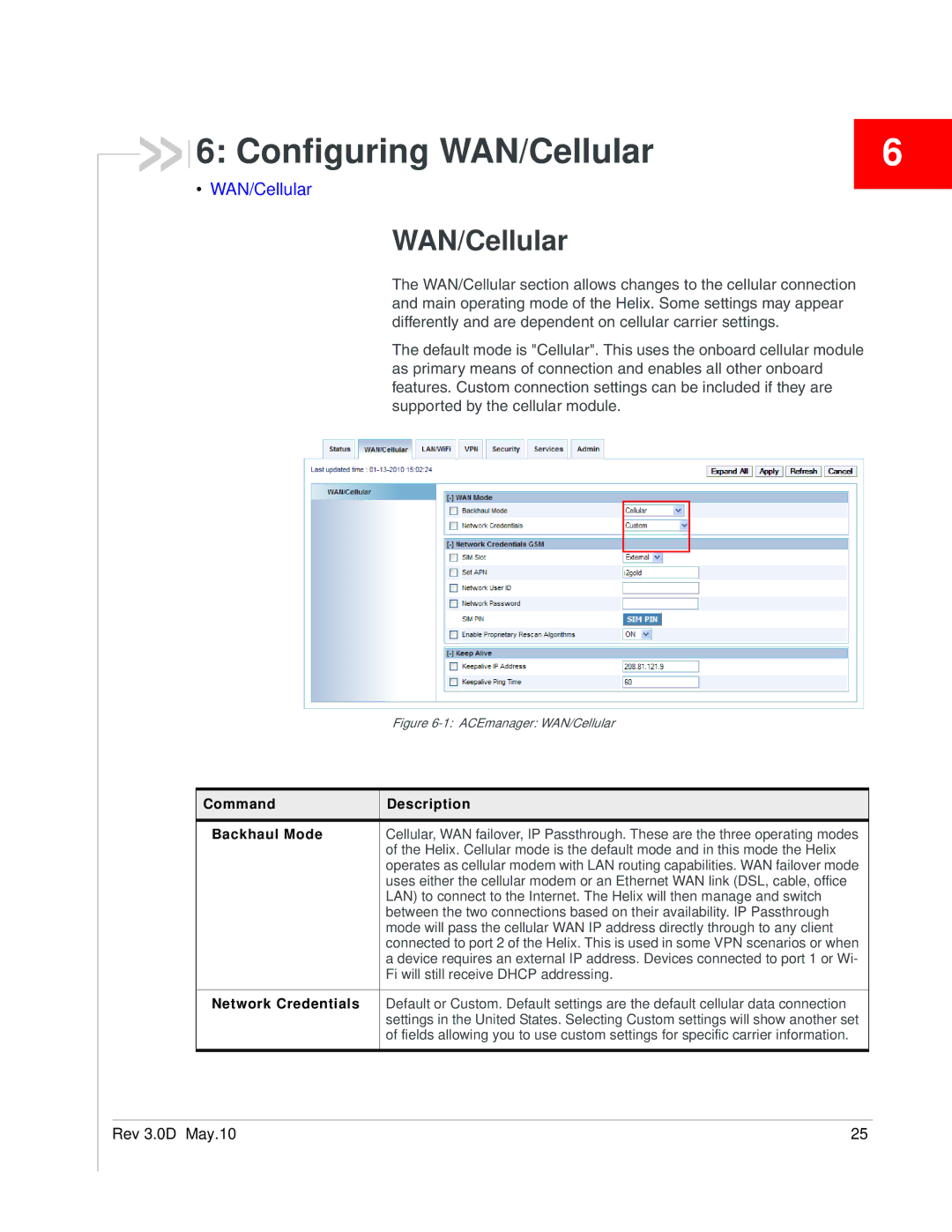 Sony 2140847 manual Configuring WAN/Cellular, Network Credentials 