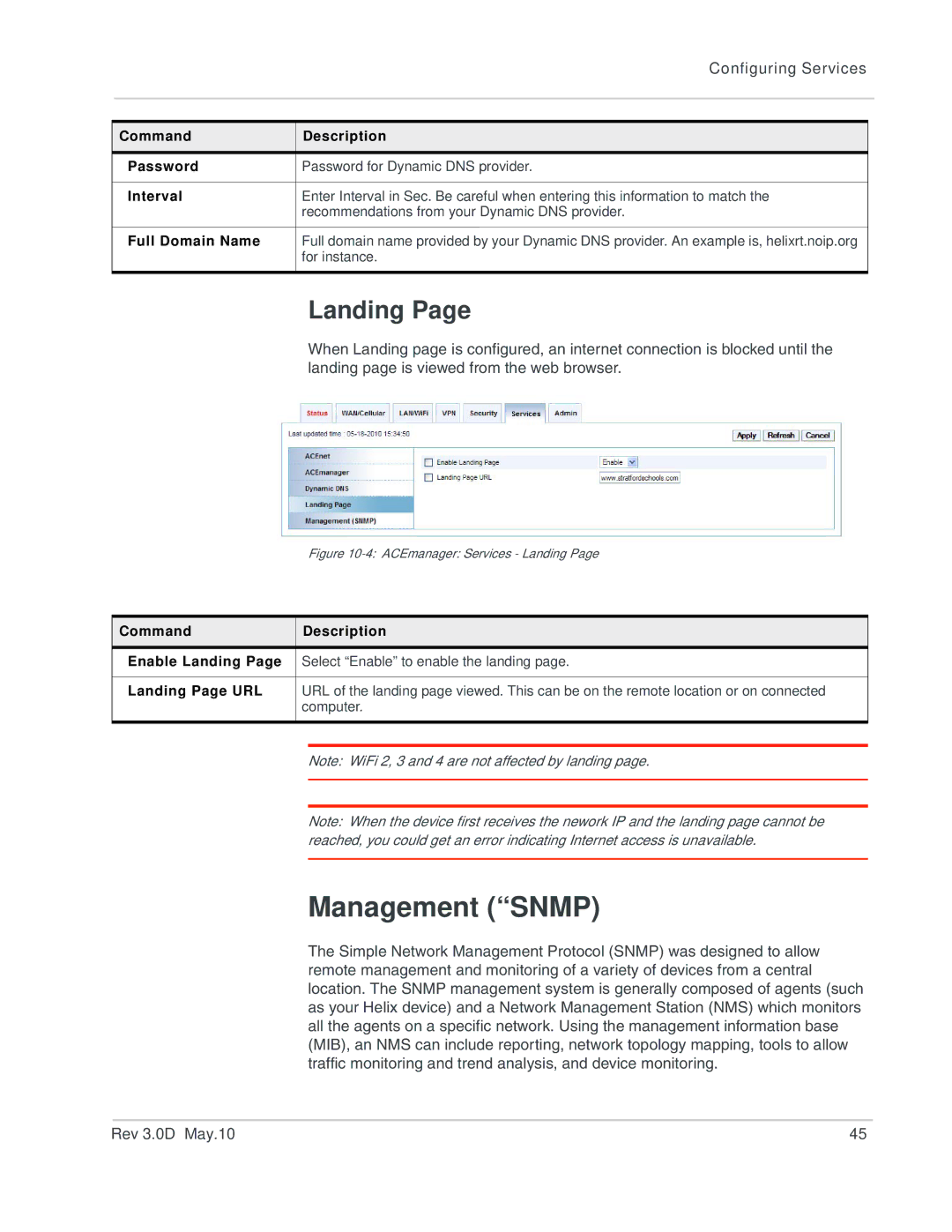 Sony 2140847 manual Management Snmp, Landing 