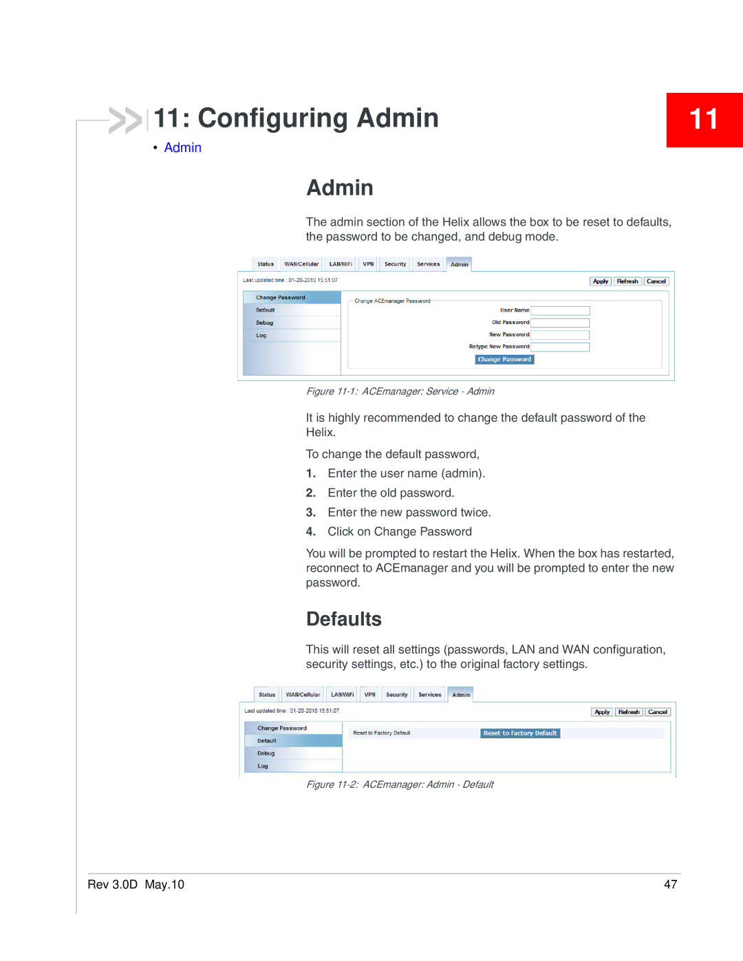 Sony 2140847 manual Configuring Admin, Defaults 