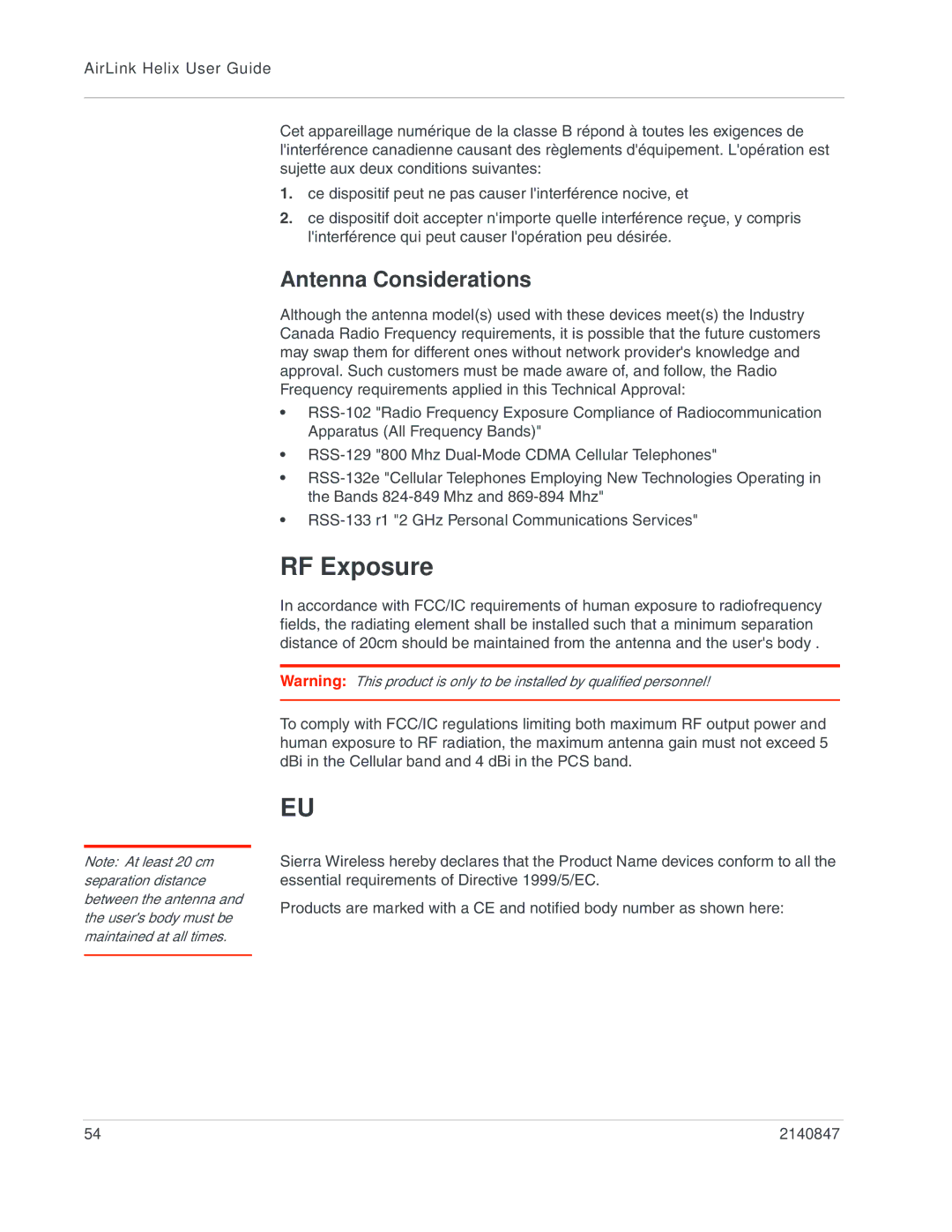 Sony 2140847 manual RF Exposure, Antenna Considerations 