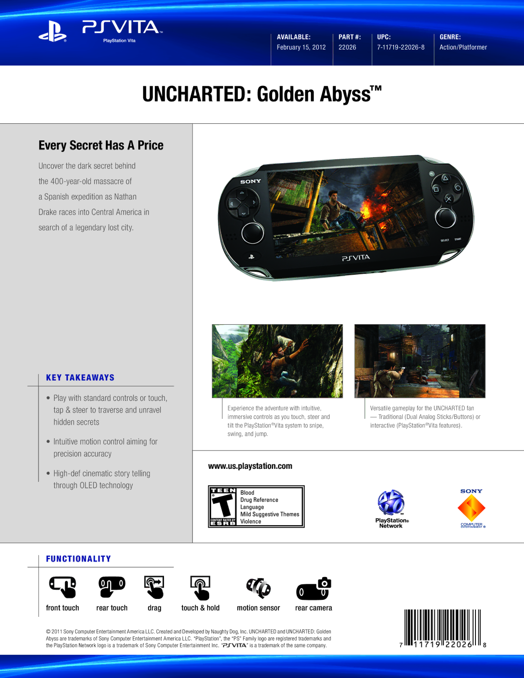 Sony 22026 manual Uncharted Golden Abyss, Every Secret Has a Price, KEY Takeaways, Functionality 