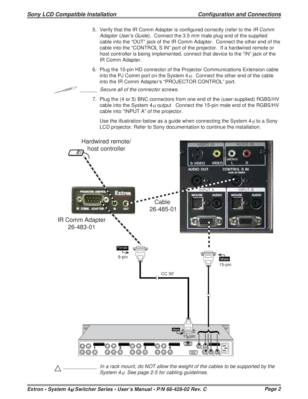 Sony 26-473-01, 26-483-01 installation instructions Secure all of the connector screws 