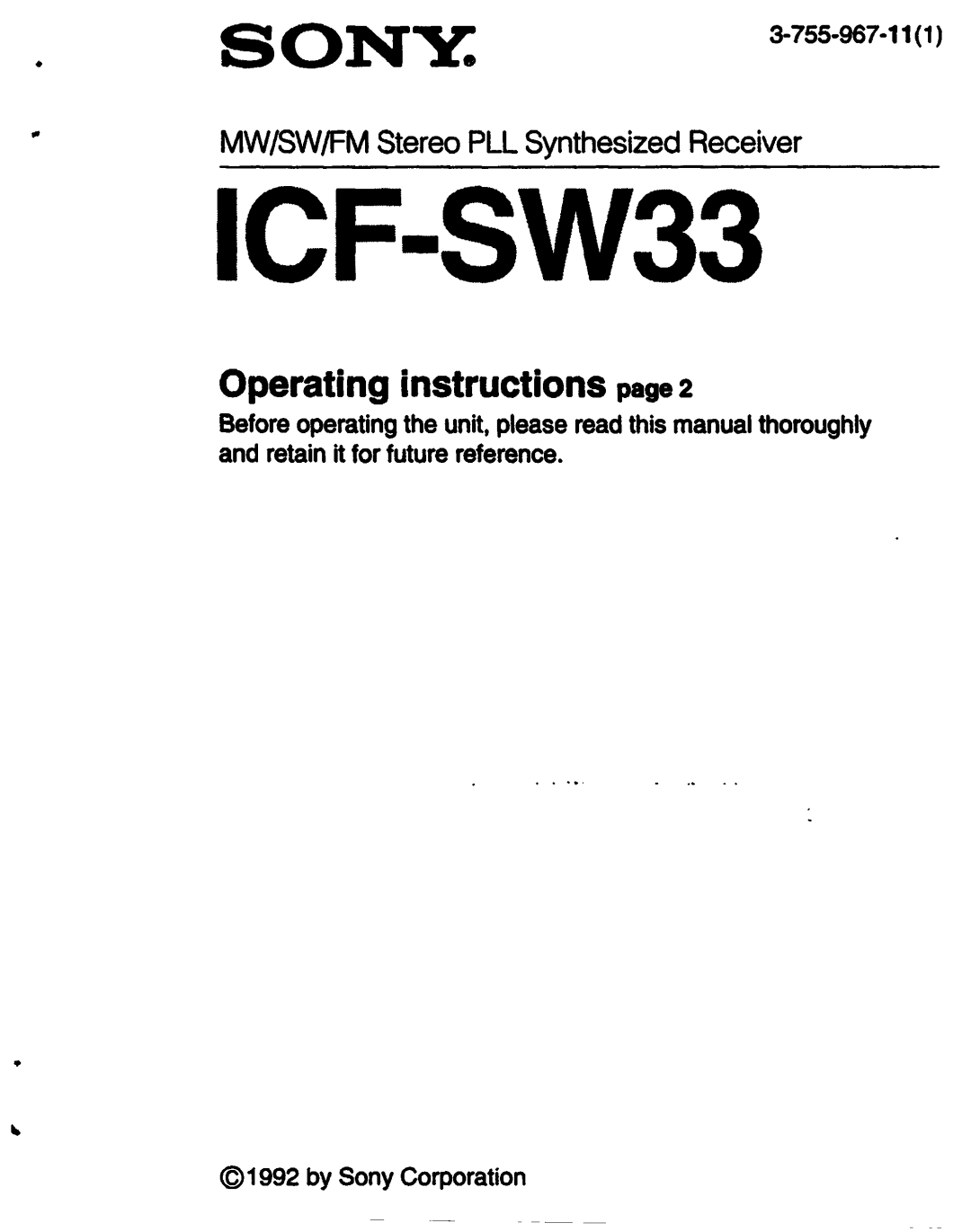 Sony ICF-SW33, 3-755-967-11(1) manual 