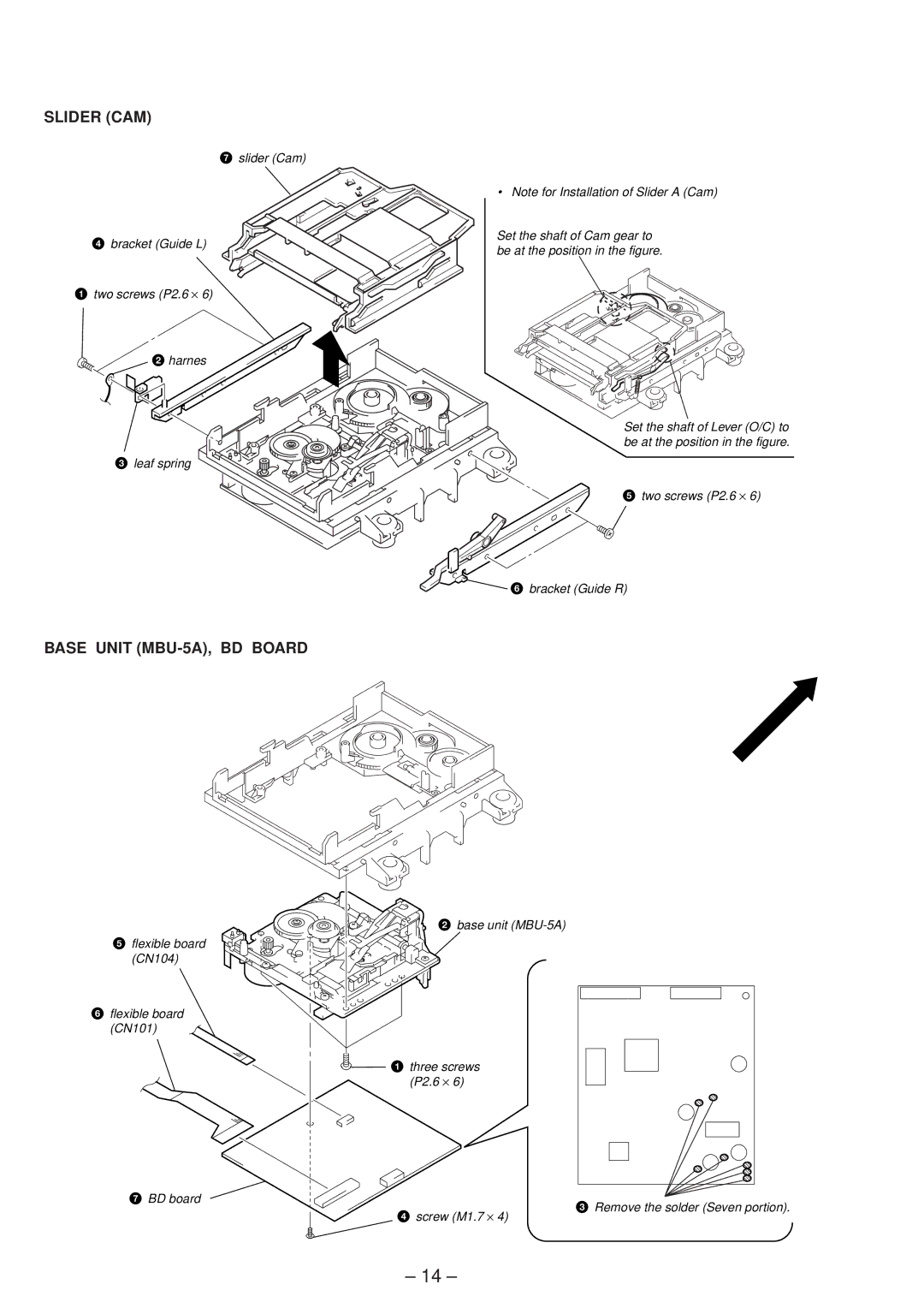 Sony 4-216-840-0 service manual Slider CAM, Base Unit MBU-5A, BD Board 