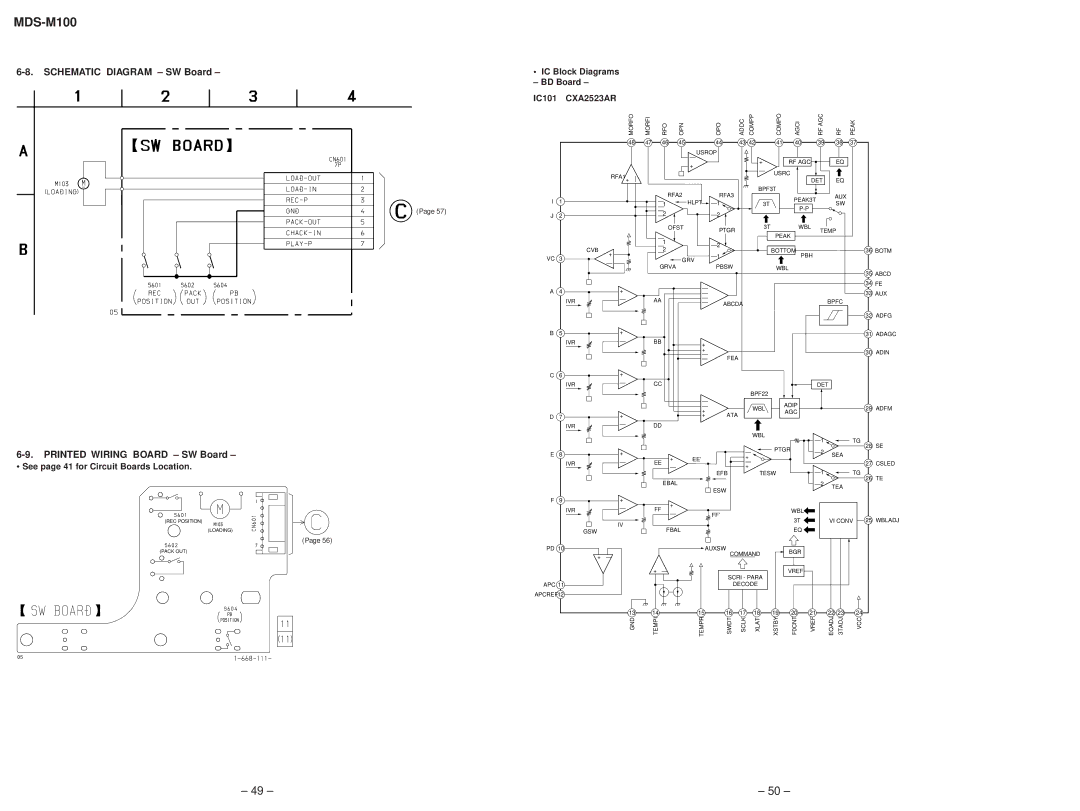 Sony 4-216-840-0 service manual Schematic Diagram SW Board, Printed Wiring Board SW Board 