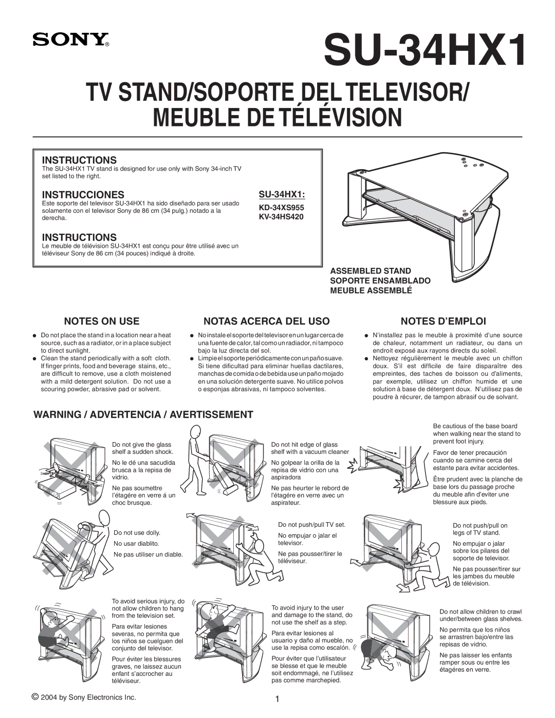 Sony SU-34HX1, 414 manual Instructions, Instrucciones, Notas Acerca DEL USO 