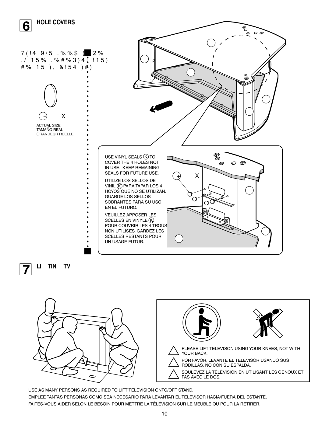 Sony 414, SU-34HX1 Hole Covers Tapas Para Orificios Obturateurs, Lifting TV Como Alzar EL Televisor Levage DU Téléviseur 