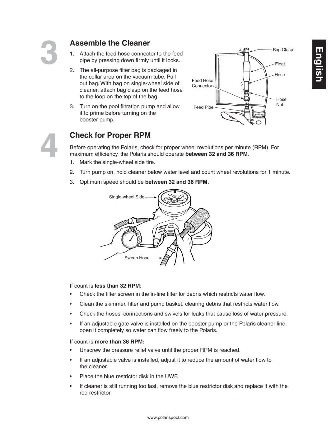 Sony 480 Assemble the Cleaner, Check for Proper RPM, If count is less than 32 RPM, If count is more than 36 RPM 