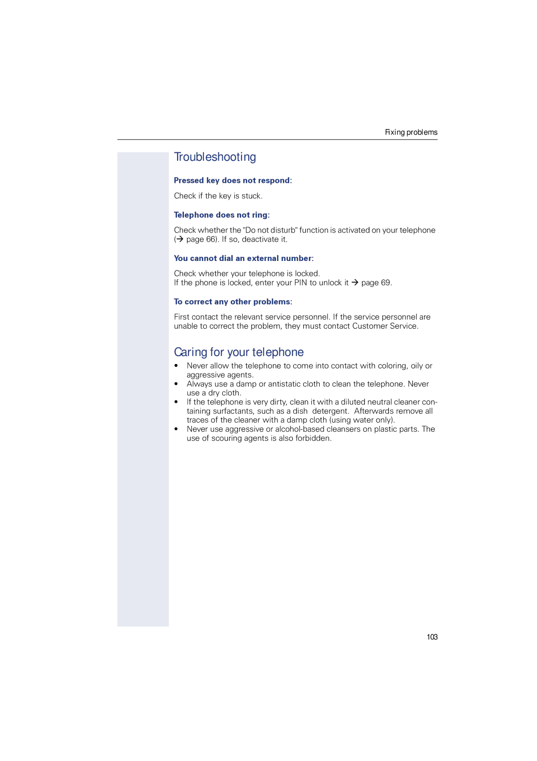 Sony 500 manual Troubleshooting, Caring for your telephone 