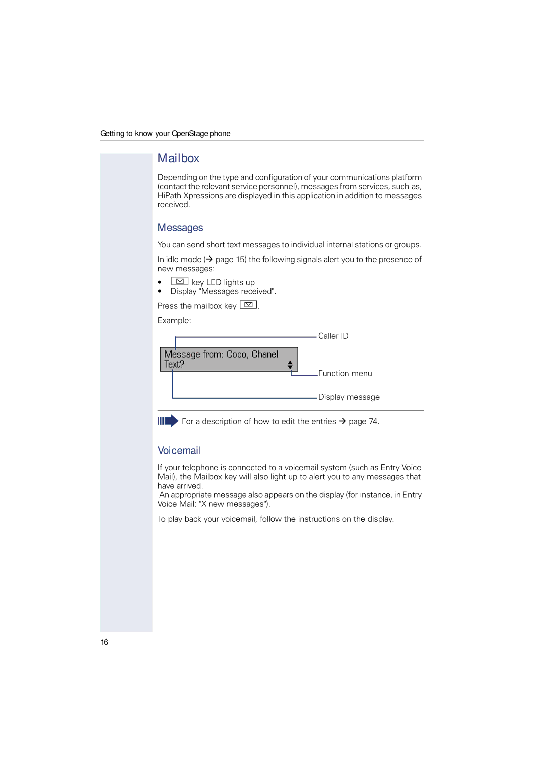 Sony 500 manual Mailbox, Messages, Voicemail 