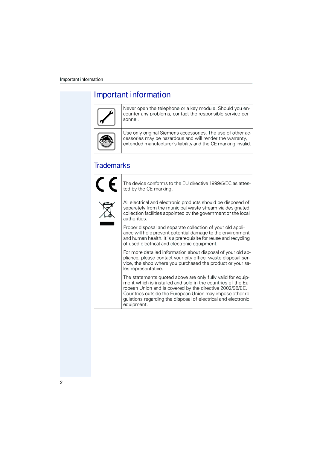 Sony 500 manual Important information, Trademarks 