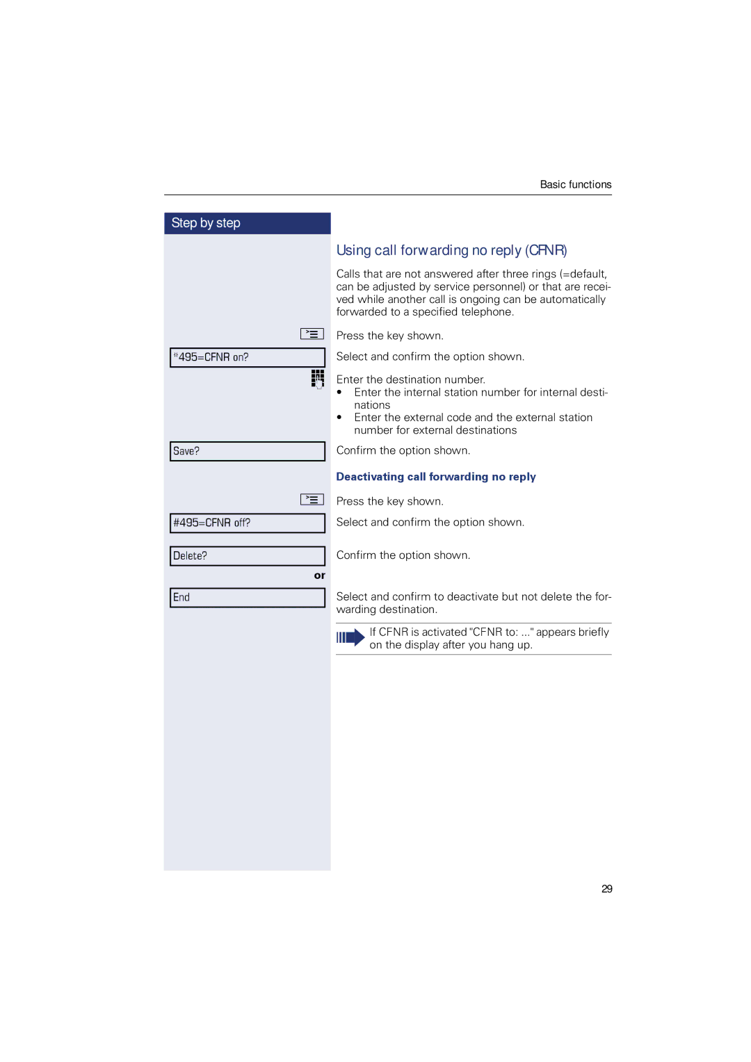 Sony 500 manual Using call forwarding no reply Cfnr, Deactivating call forwarding no reply 