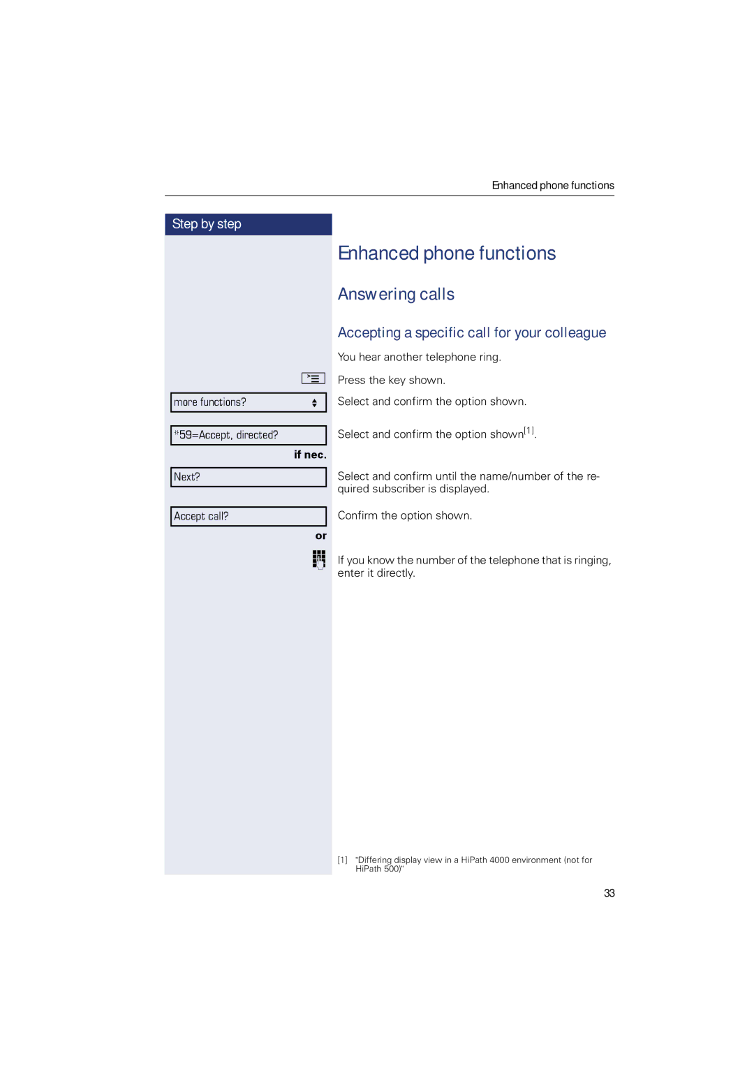 Sony 500 manual Enhanced phone functions, Answering calls 