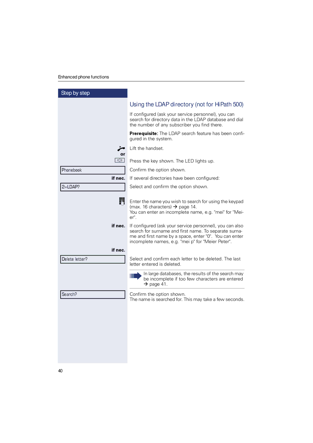 Sony 500 manual Using the Ldap directory not for HiPath 