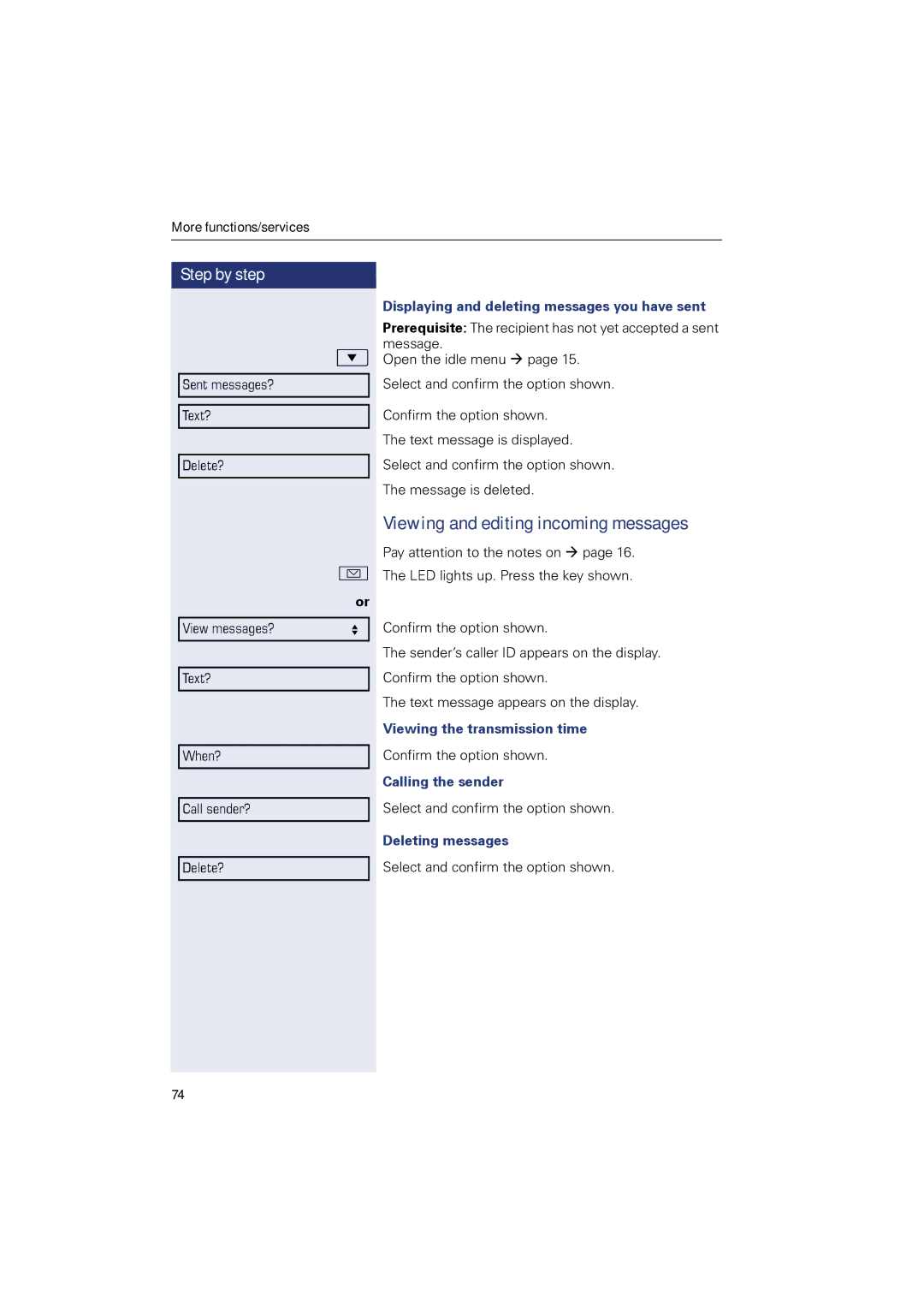 Sony 500 manual Viewing and editing incoming messages, Displaying and deleting messages you have sent, Calling the sender 