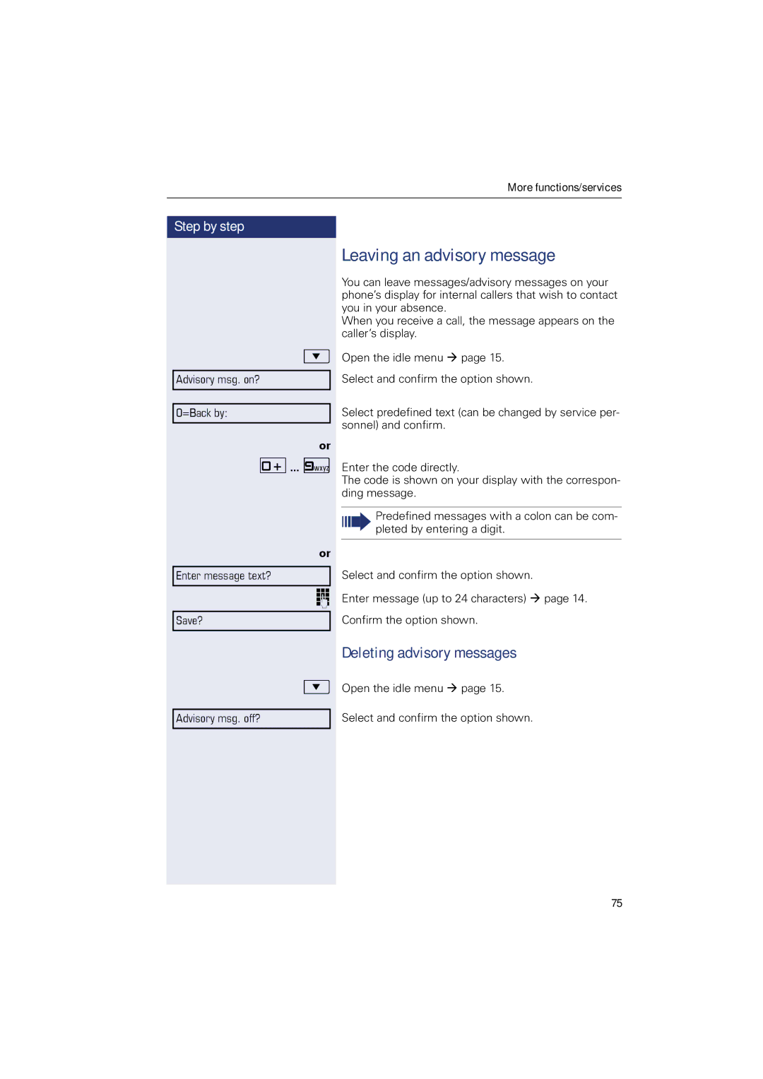 Sony 500 manual Leaving an advisory message, Deleting advisory messages 