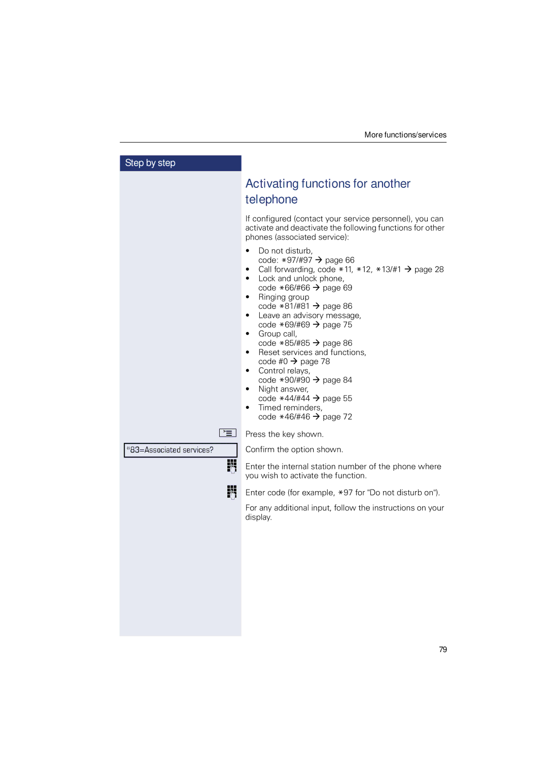 Sony 500 manual Activating functions for another telephone 