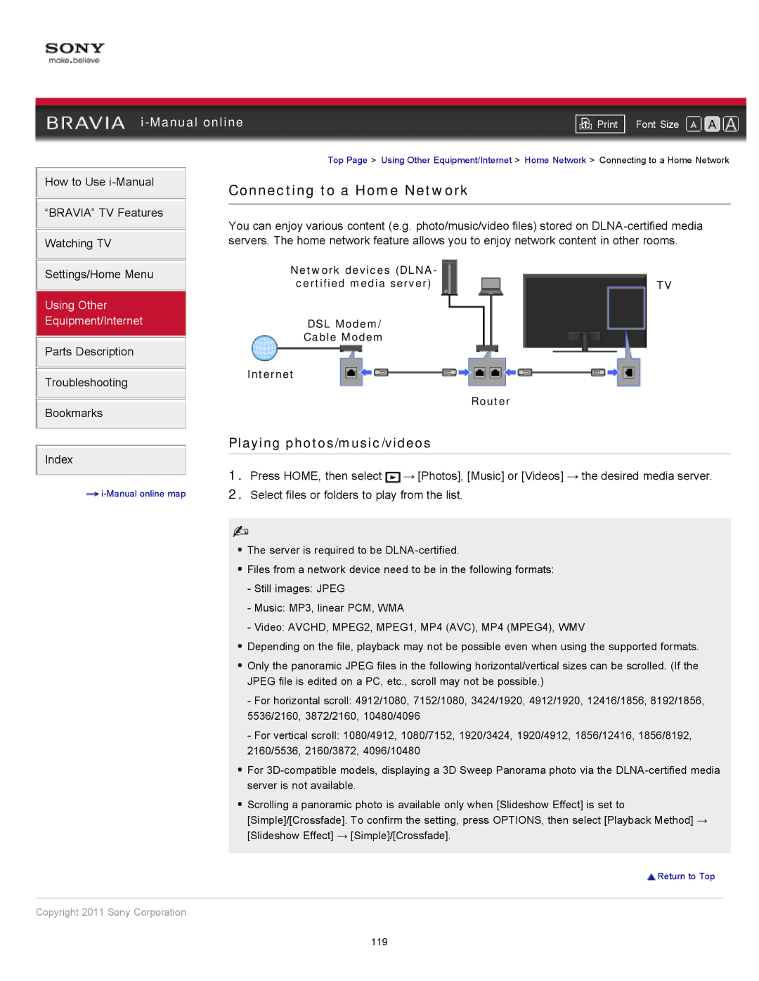 Sony 40EX621, 55EX620, 46EX621, 46EX620 manual Connecting to a Home Network, Network devices Dlna, Internet Router 