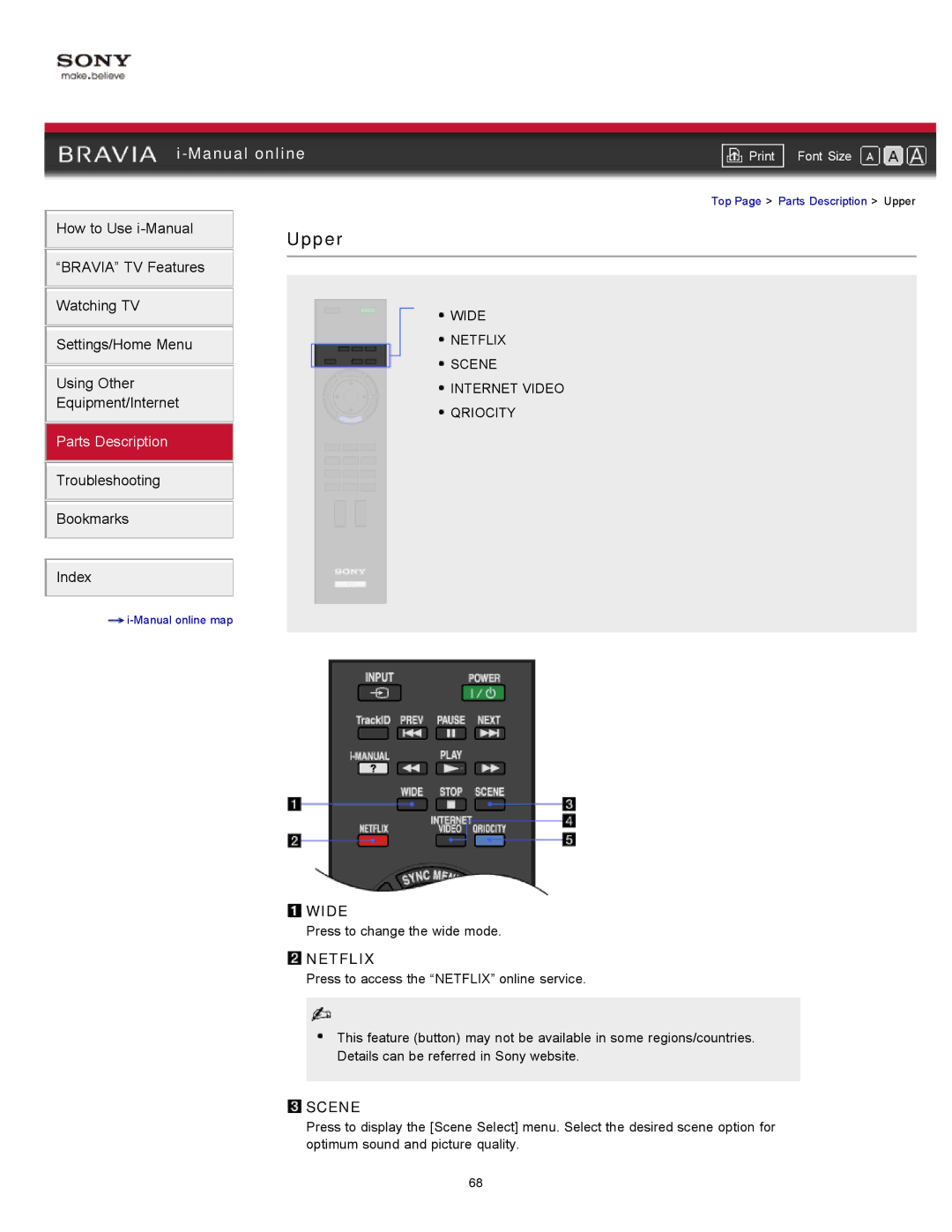 Sony 55EX620, 46EX621, 46EX620, 40EX621 manual Upper, Netflix, Scene 