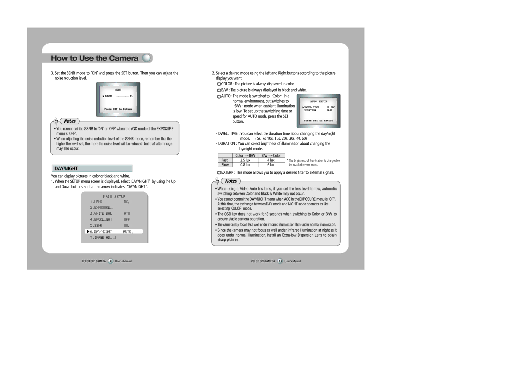 Sony 560TVL user manual Day/Night, You can display pictures in color or black and white, Button 