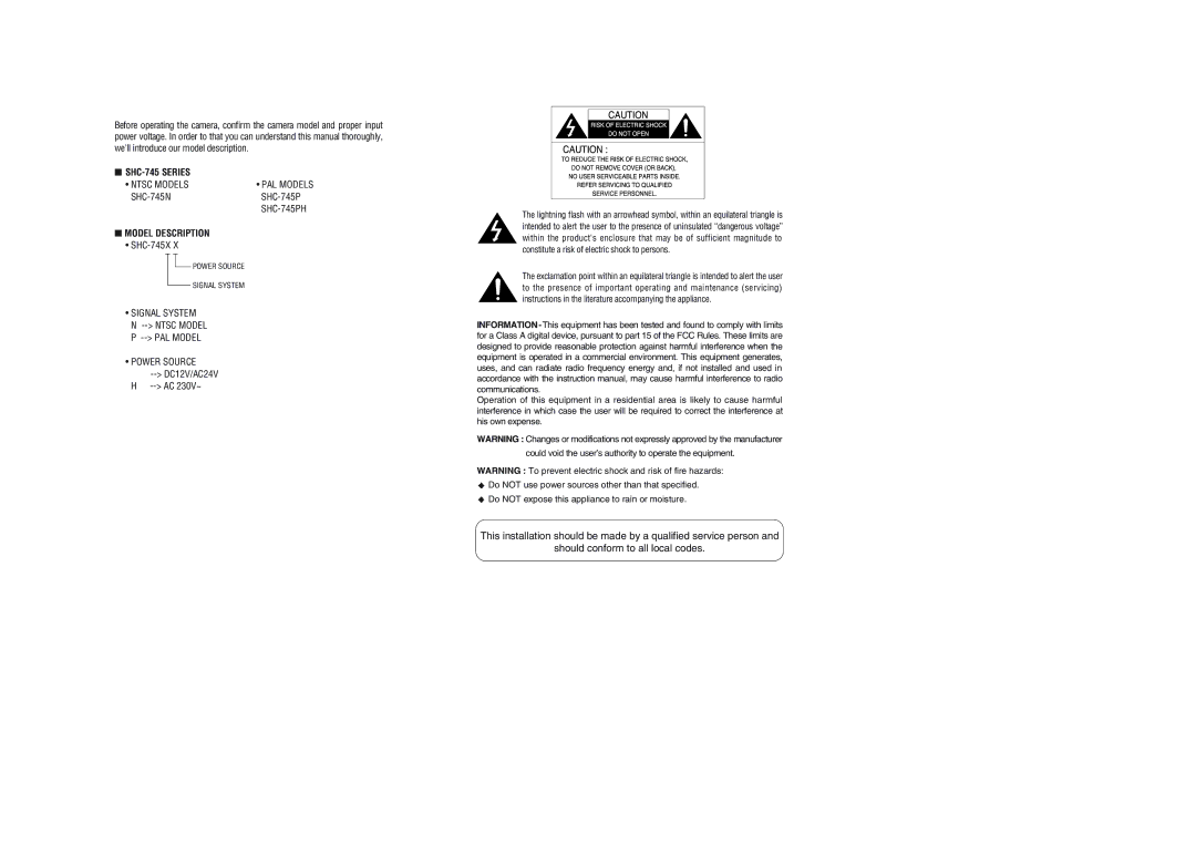 Sony 560TVL user manual SHC-745 Series 