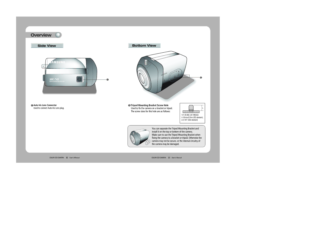 Sony 560TVL user manual Side View Bottom View 