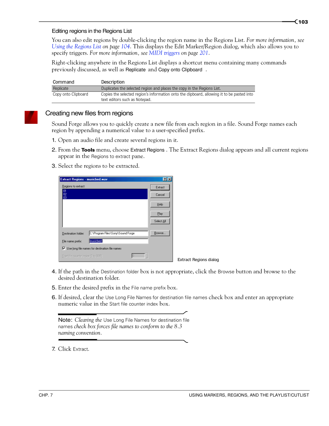 Sony 7 manual Creating new files from regions 