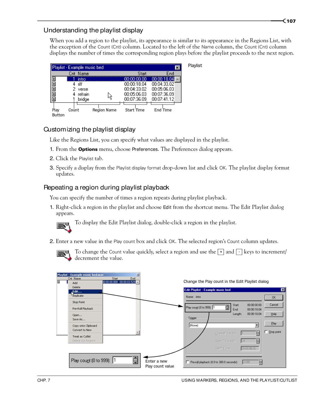 Sony 7 Understanding the playlist display, Customizing the playlist display, Repeating a region during playlist playback 