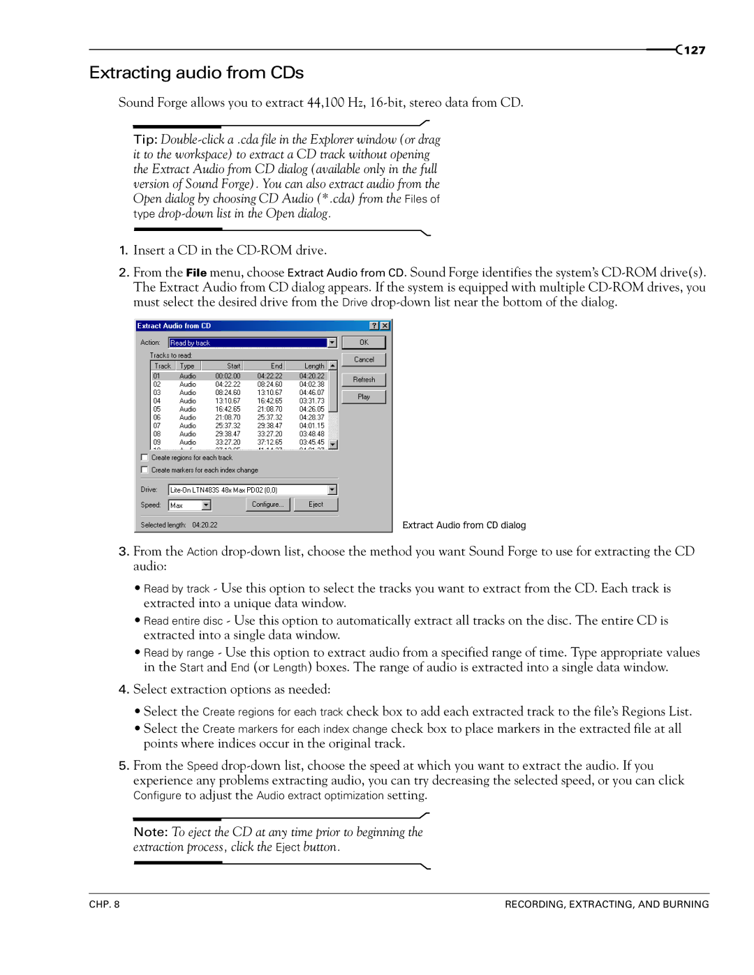 Sony 7 manual Extracting audio from CDs, Type drop-down list in the Open dialog 