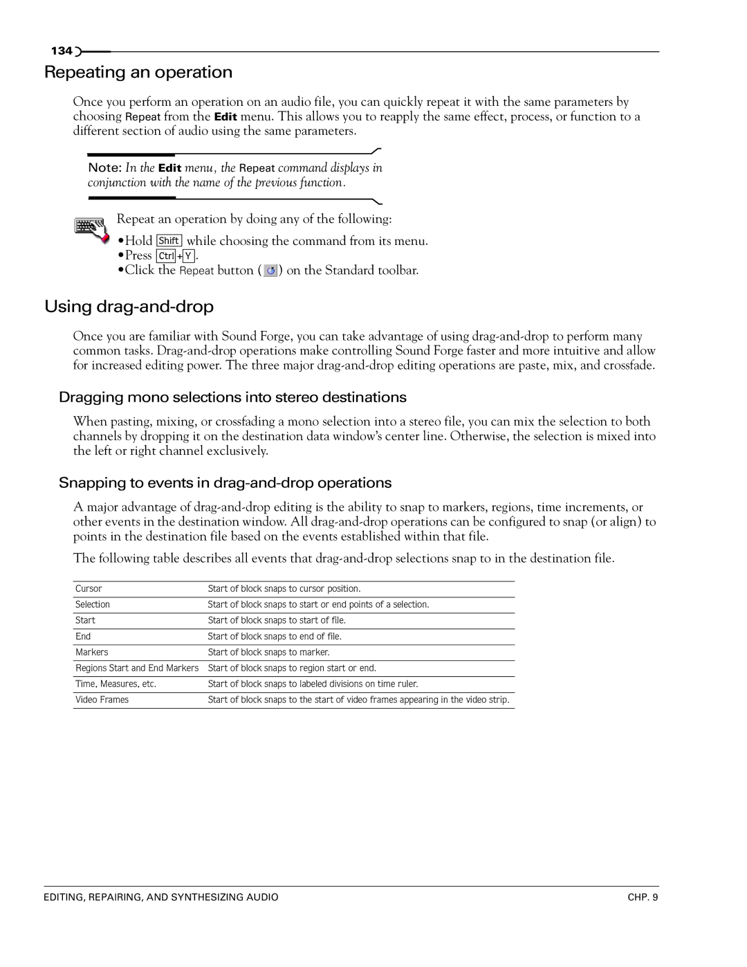 Sony 7 manual Repeating an operation, Using drag-and-drop, Dragging mono selections into stereo destinations 