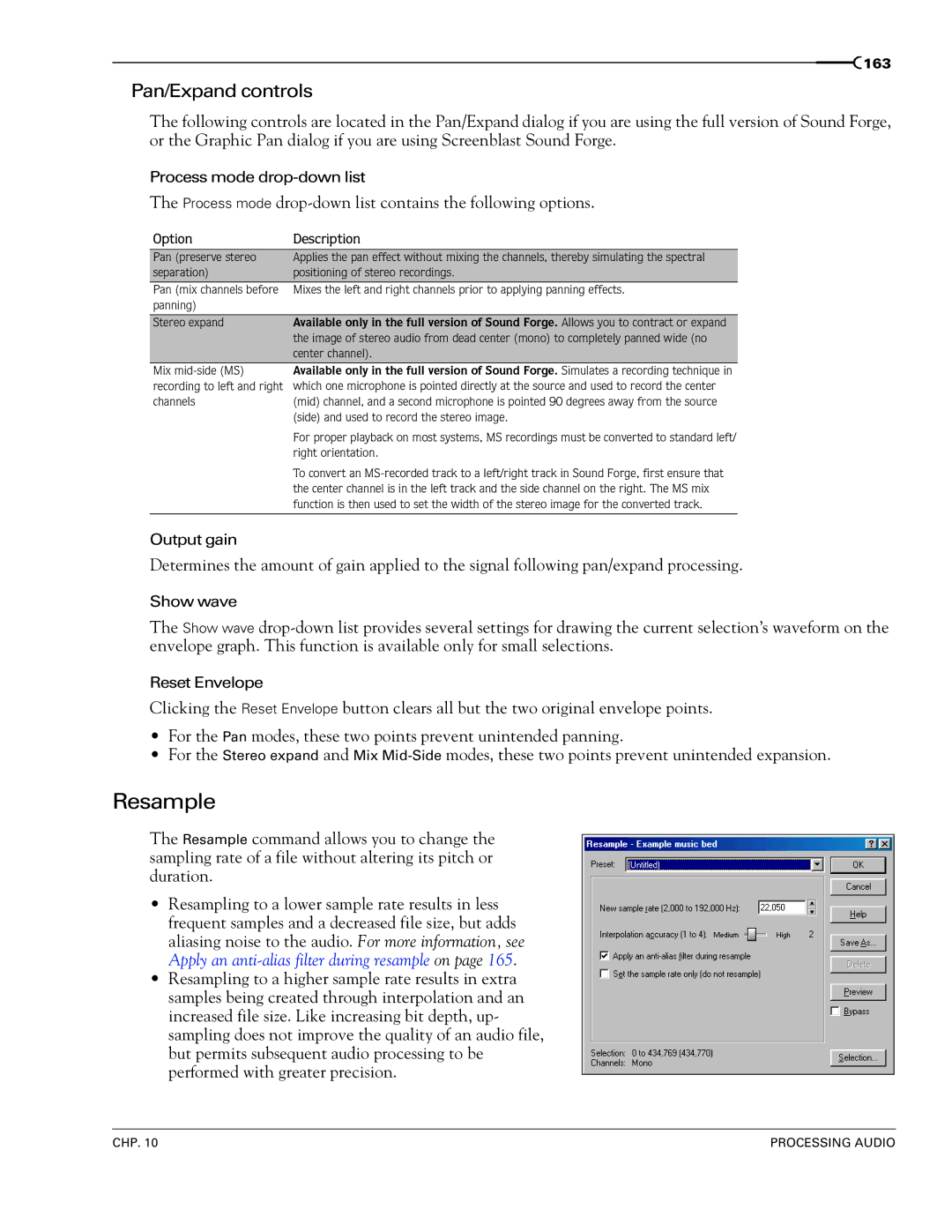 Sony 7 manual Resample, Pan/Expand controls 