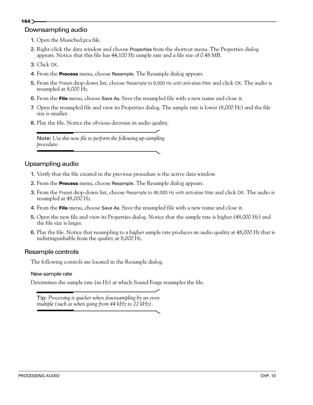 Sony 7 manual Downsampling audio, Upsampling audio, Resample controls 