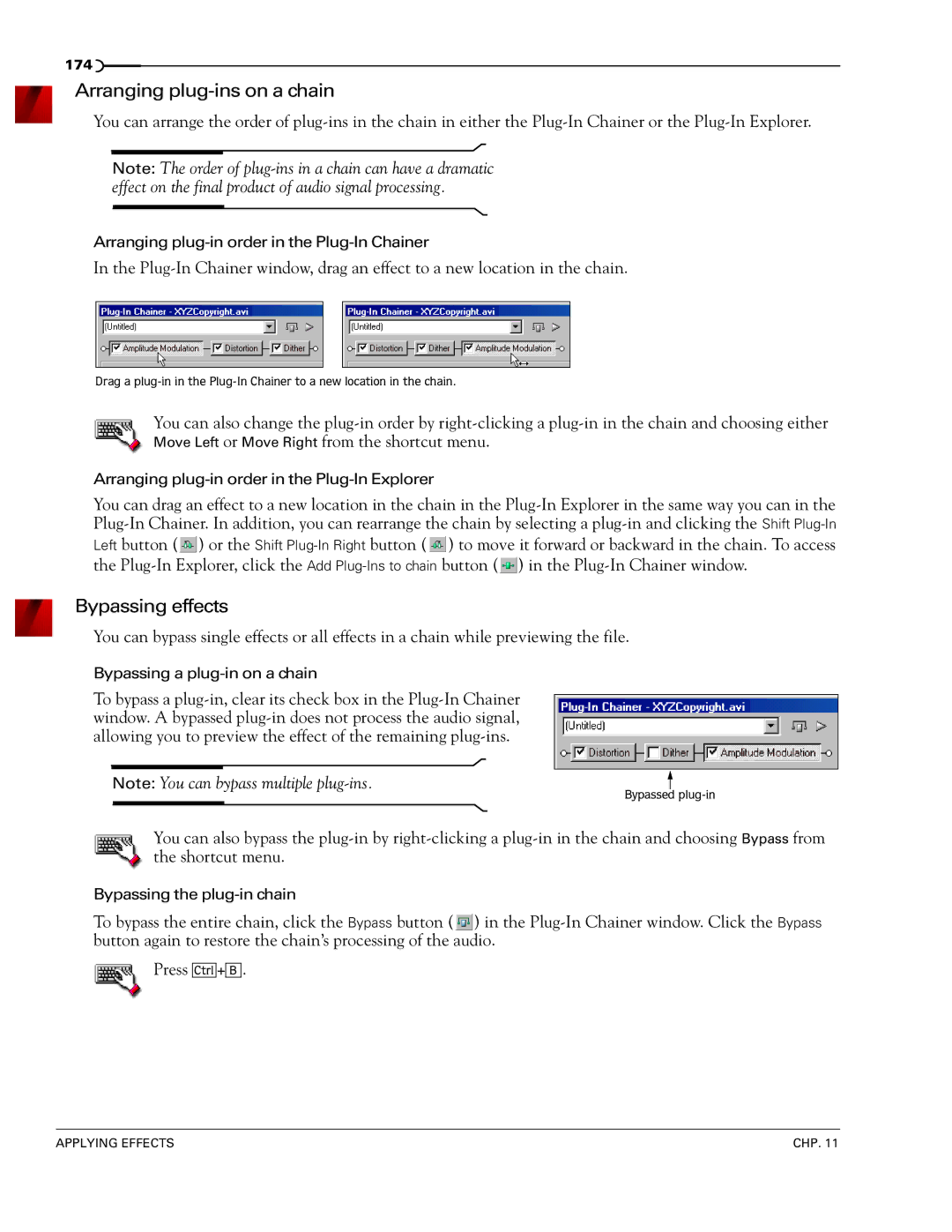 Sony 7 manual Arranging plug-ins on a chain, Bypassing effects 