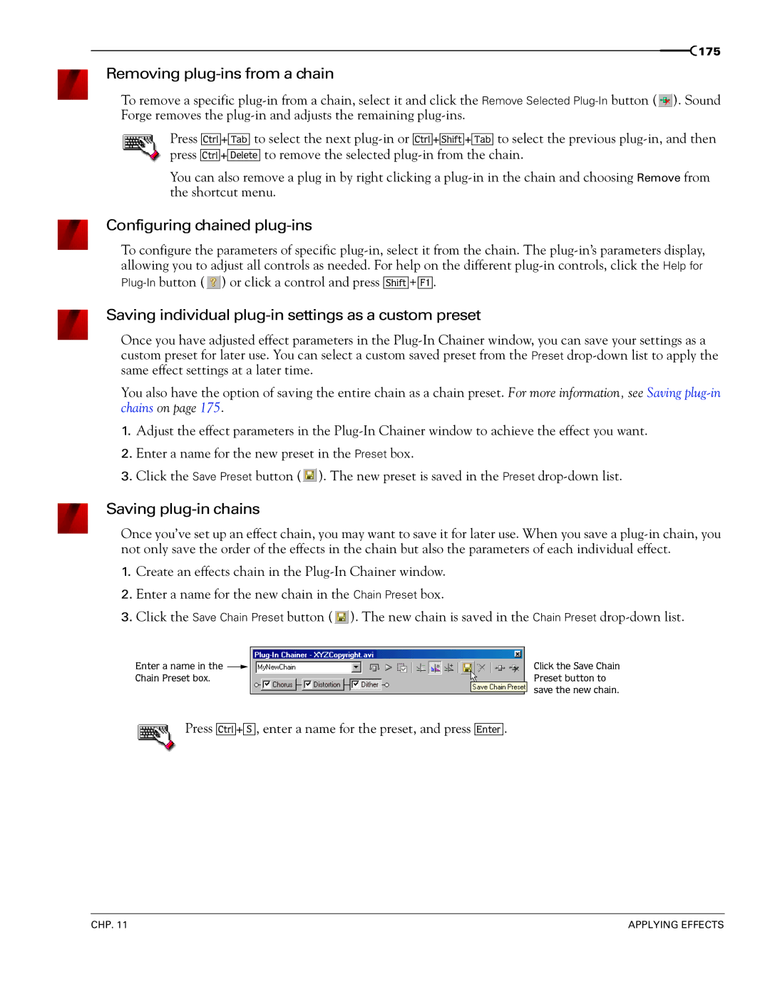 Sony 7 Removing plug-ins from a chain, Configuring chained plug-ins, Saving individual plug-in settings as a custom preset 
