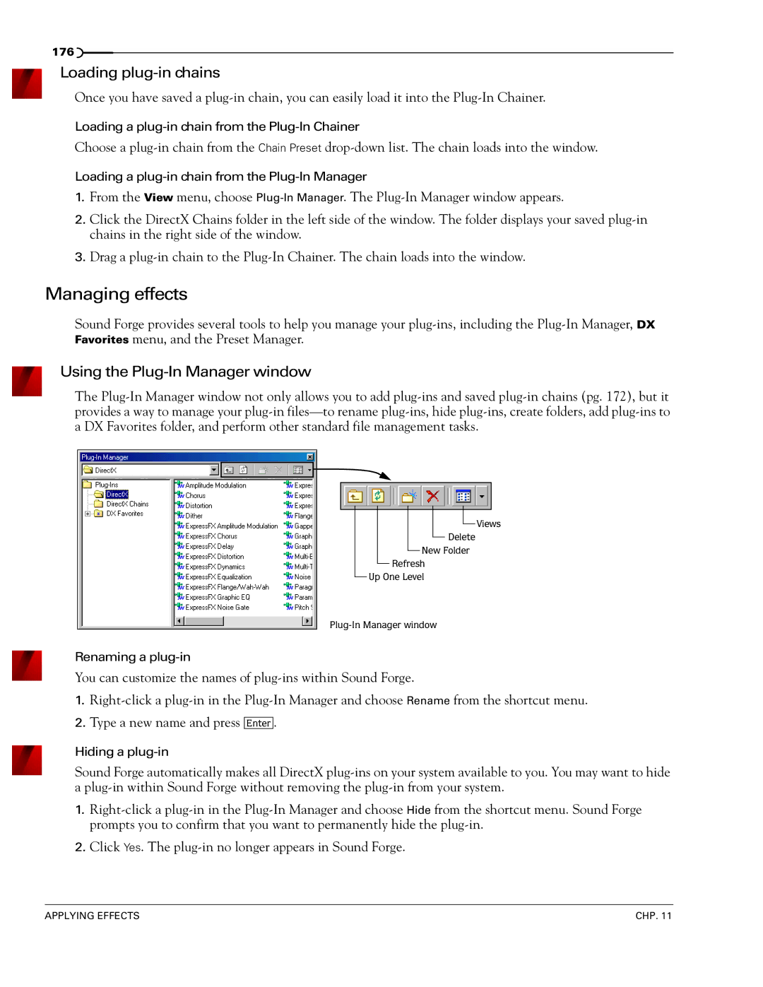 Sony 7 manual Managing effects, Loading plug-in chains, Using the Plug-In Manager window 