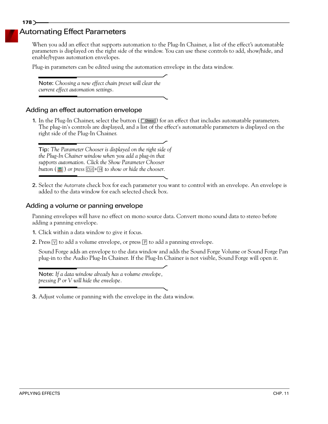 Sony 7 manual Automating Effect Parameters, Adding an effect automation envelope, Adding a volume or panning envelope 